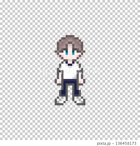 ドット絵の半袖ジャージ姿の男子学生 136458173