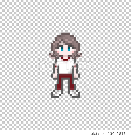 A female student wearing a short-sleeved jersey in pixel art A female student wearing a short-sleeved jersey in pixel art 136458174