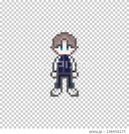 A male student wearing a pixelated long-sleeved jersey A male student wearing a pixelated long-sleeved jersey 136458175