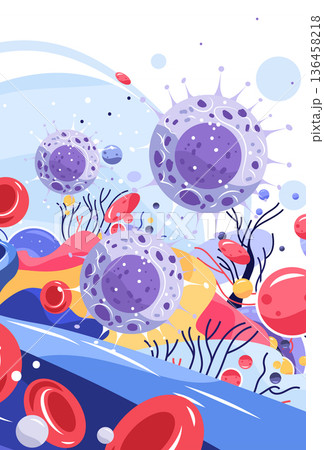 Virus bacteria pathogen infection disease anatomy cells blood microscopic medical background abstract blue red purple organic shapes 136458218