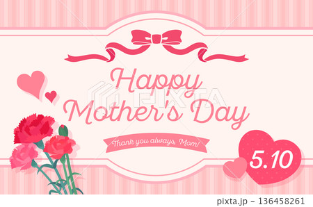 母の日のカーネーションとリボンフレーム3_横 母の日のカーネーションとリボンフレーム3_横 136458261