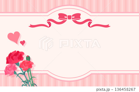 母の日のカーネーションとリボンフレーム3_文字なし_横 136458267