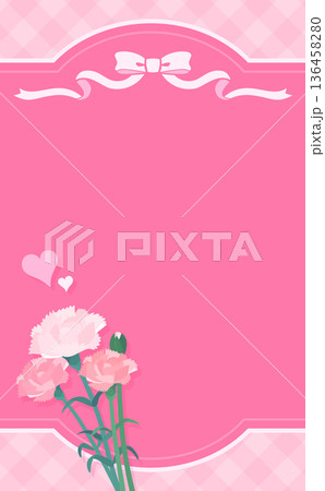 母の日のカーネーションとリボンフレーム3_ピンク文字なし_縦 136458280