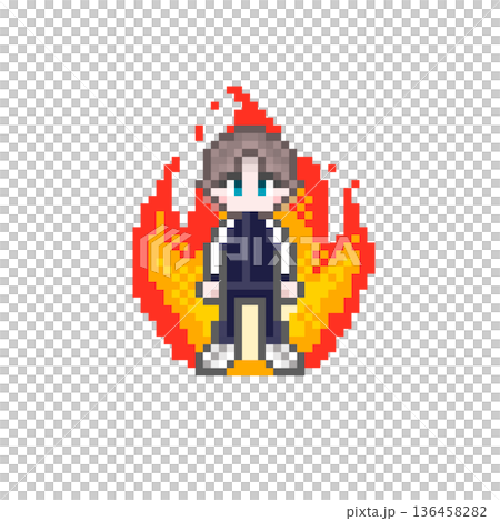 ドット絵のやる気に燃える長袖ジャージ姿の男子学生 136458282