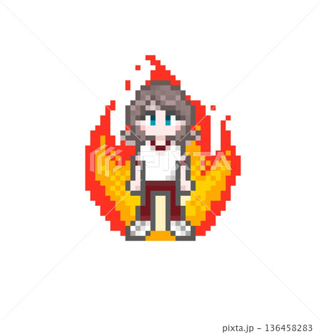 ドット絵のやる気に燃える半袖ジャージ姿の女子学生 136458283