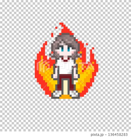 A female student in a short-sleeved jersey, enthusiastic about pixel art 136458283
