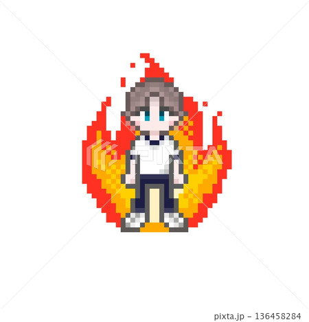 ドット絵のやる気に燃える半袖ジャージ姿の男子学生 136458284