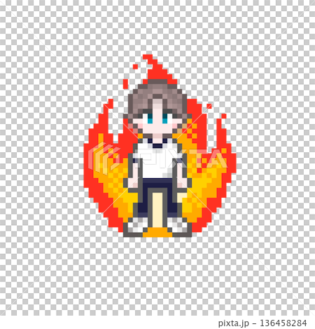 ドット絵のやる気に燃える半袖ジャージ姿の男子学生 136458284