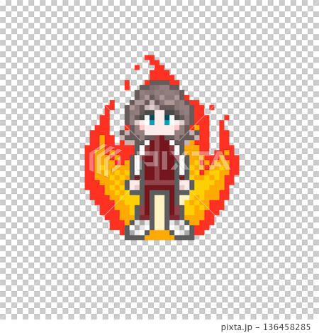 A female student in a long-sleeved jersey, enthusiastic about pixel art 136458285