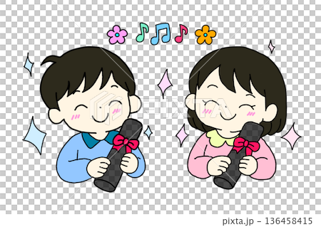 Illustration of a boy and girl holding a diploma 136458415