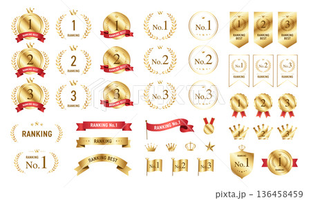 ランキング バッジ 賞 メダル フレーム アイコンセット ベクター フラットデザイン ランキング バッジ 賞 メダル フレーム アイコンセット ベクター フラットデザイン 136458459