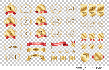 ランキング バッジ 賞 メダル フレーム アイコンセット ベクター フラットデザイン ランキング バッジ 賞 メダル フレーム アイコンセット ベクター フラットデザイン 136458459