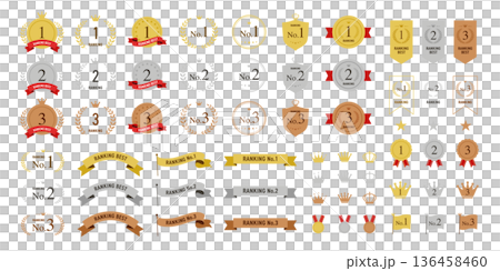 ランキング バッジ 賞 メダル フレーム 金 銀 銅 アイコンセット ベクター フラットデザイン ランキング バッジ 賞 メダル フレーム 金 銀 銅 アイコンセット ベクター フラットデザイン 136458460