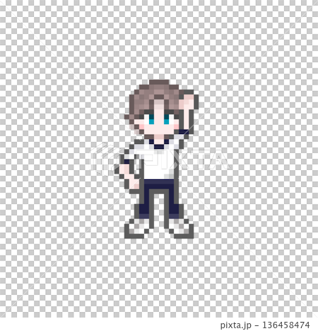 A male student wearing a short-sleeved jersey making a dotted fist pump A male student wearing a short-sleeved jersey making a dotted fist pump 136458474