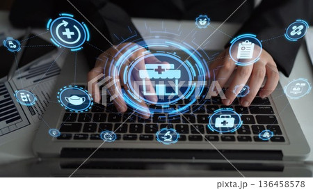 Online pharmacy icons for digital healthcare and medical services Funnel 136458578