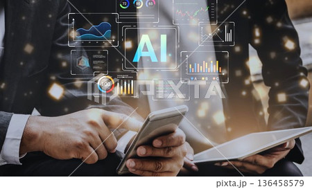 Business professionals discussing innovative technology trends with smartphones featuring graphs, data analysis, and artificial intelligence concepts in modern workspace Gluon Business professionals discussing innovative technology trends with smartphones featuring graphs, data analysis, and artificial intelligence concepts in modern workspace Gluon 136458579