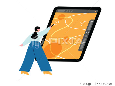 タブレットで絵を描く女性 136459256