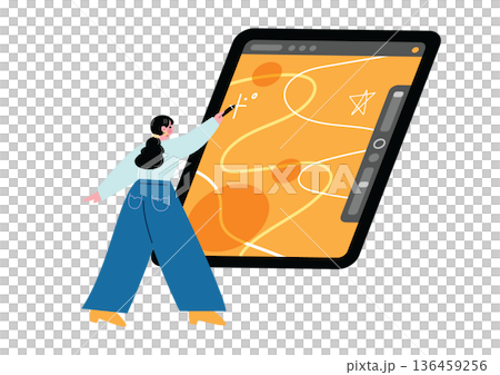 タブレットで絵を描く女性 136459256