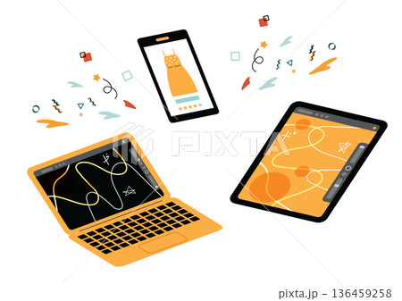 ノートパソコン タブレット スマートフォンのイラストセット ノートパソコン タブレット スマートフォンのイラストセット 136459258