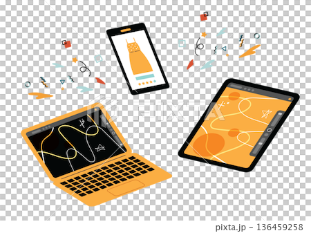 ノートパソコン タブレット スマートフォンのイラストセット ノートパソコン タブレット スマートフォンのイラストセット 136459258