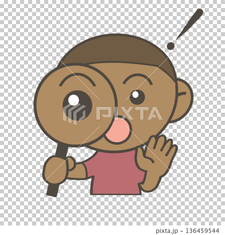 Black boy makes discovery with magnifying glass Black boy makes discovery with magnifying glass 136459544