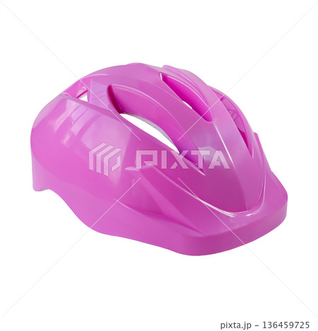 Bright pink children's bicycle helmet isolated on white background - child safety and protection concept. 136459725