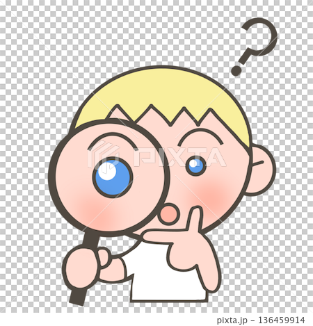 好奇的白人男孩拿著放大鏡 136459914