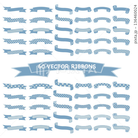 シンプルでかわいいリボン ブルー 素材セット 136460024
