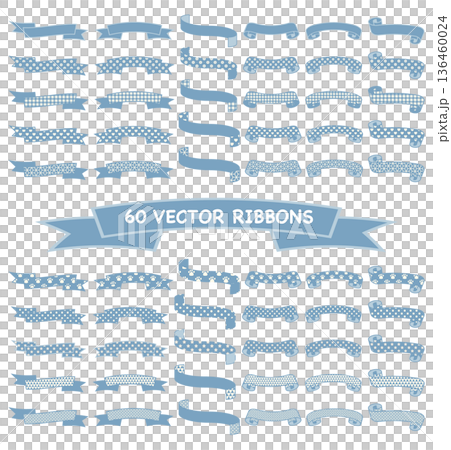 シンプルでかわいいリボン ブルー 素材セット 136460024
