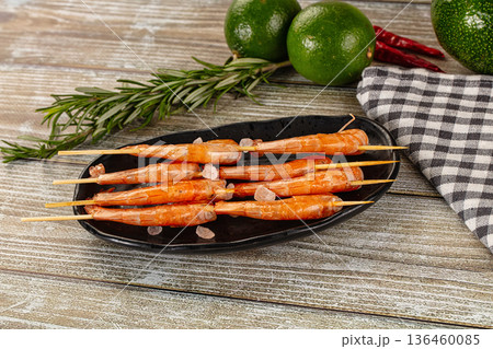 Grilled prawn skewerfor snack 136460085