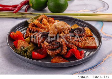 Gourmet grilled octopus with vegetables 136460135