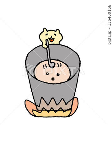 大きな鍋で料理するかわいいリスのイラスト 136460166