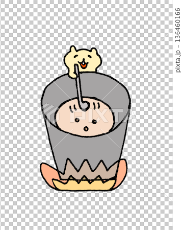大きな鍋で料理するかわいいリスのイラスト 136460166