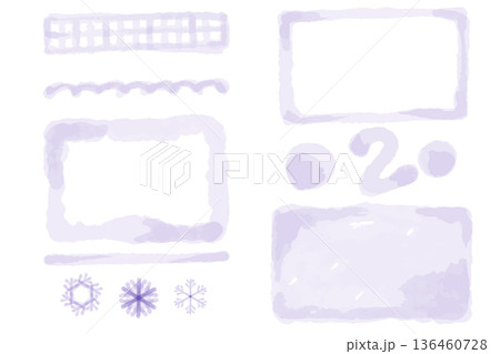 やわらか藤色の水彩あしらい素材セット 2月｜節分・雪解け・早春デザインに使えるナチュラル装飾集 136460728