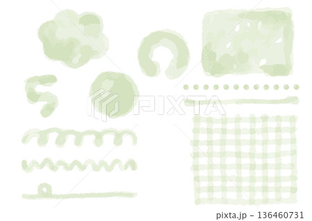 若草色の水彩あしらい素材セット 5月｜新緑・初夏・自然を感じるナチュラル装飾パーツ集 136460731