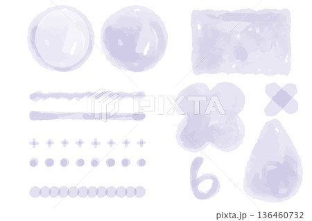 くすみラベンダーの水彩あしらい素材セット 6月｜梅雨・あじさい・しっとり季節感の装飾集 136460732