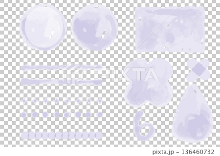 くすみラベンダーの水彩あしらい素材セット 6月｜梅雨・あじさい・しっとり季節感の装飾集 136460732