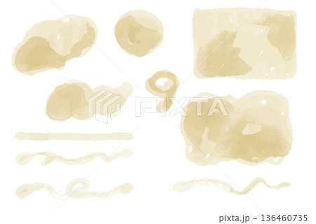 淡いマスタードの水彩あしらい素材セット 9月｜お月見・初秋・やさしい秋色ナチュラル装飾集 136460735
