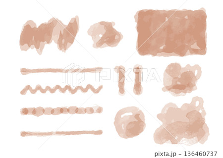 テラコッタベージュの水彩あしらい素材セット 11月｜紅葉・晩秋・落ち着いたナチュラル装飾集 136460737