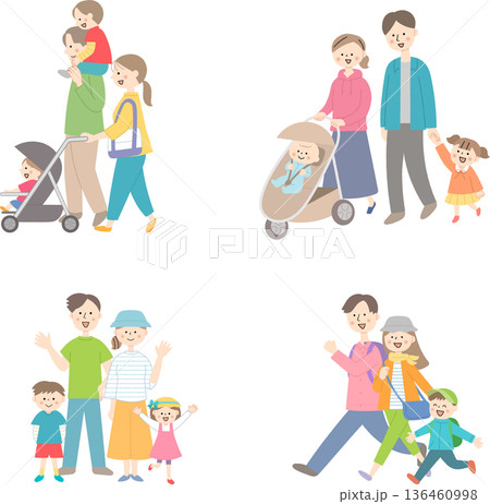 若い家族の集合イラストセット 136460998