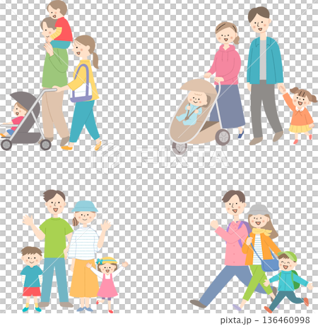 若い家族の集合イラストセット 136460998