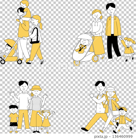 若い家族の集合イラストセット単色 136460999