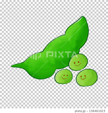 笑臉綠蔬菜 | 毛豆（綠色線條畫） 136461023