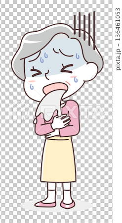 Illustration of a senior woman vomiting (nausea, feeling unwell) Illustration of a senior woman vomiting (nausea, feeling unwell) 136461053
