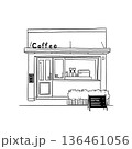 Small cafe Coffee shop Store front Line art Hand drawn Sketch Illustration  136461056
