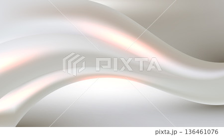 Abstract 3d fluid wave background with elegant white silk flow and soft pearl texture minimalist curves and gentle pink light for modern luxury 136461076