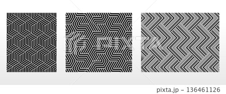 Geometric set of seamless black and gray patterns. Simple vector graphics 136461126