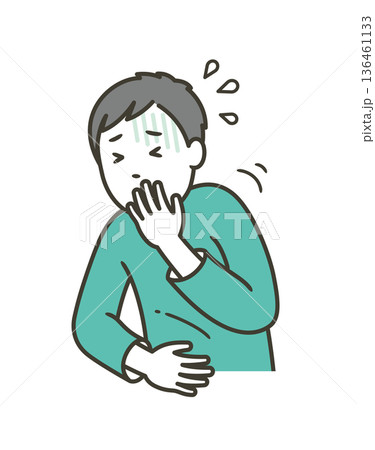ノロウィルスの腹痛や嘔吐の症状が出る男性 136461133