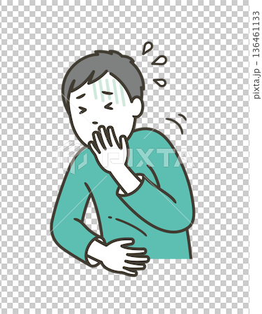 ノロウィルスの腹痛や嘔吐の症状が出る男性 136461133