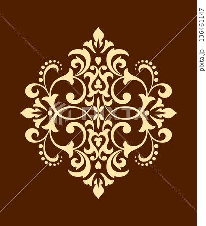Damask graphic ornament. Floral design element. Brown and golden vector pattern Damask graphic ornament. Floral design element. Brown and golden vector pattern 136461147